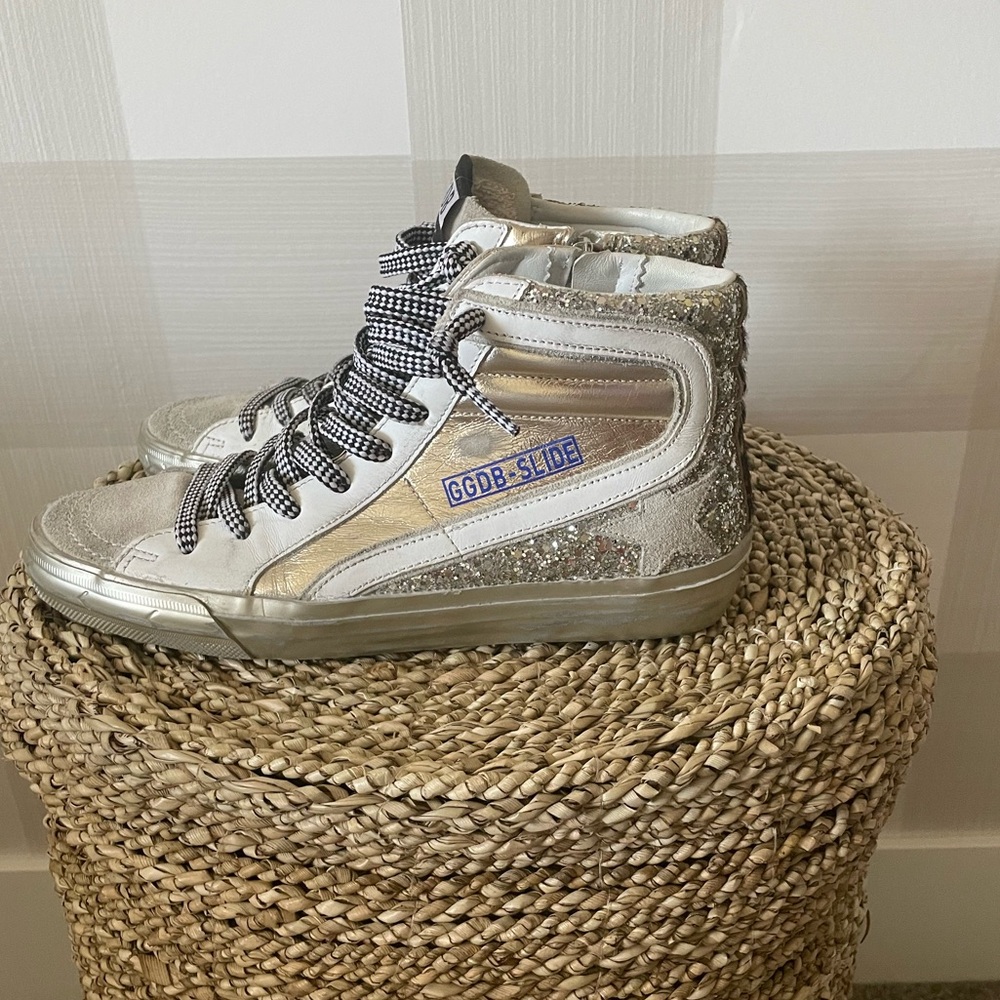 Golden Goose Hightop Sneaker / Womens / Suede Toe Laminated and Glitter